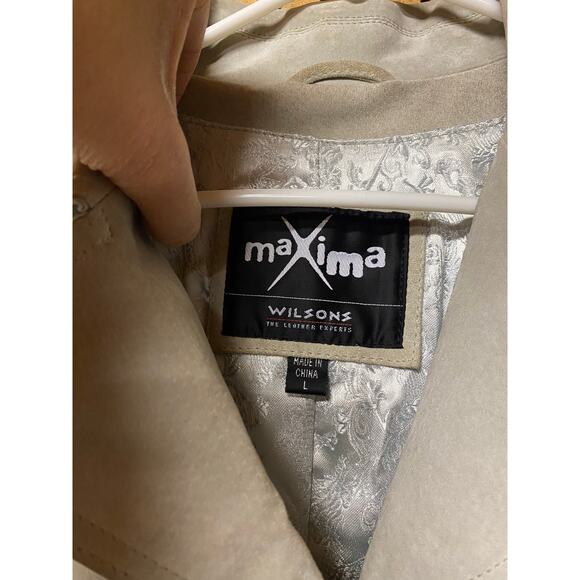 VTG Maxima Wilsons Green Tan Leather Long Trench Coat 90s Women's size Medium - Picture 7 of 9